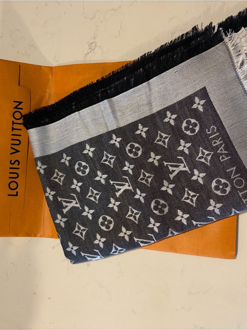 Louis Vuitton Black & Gray Monogram Oblong Scarf
